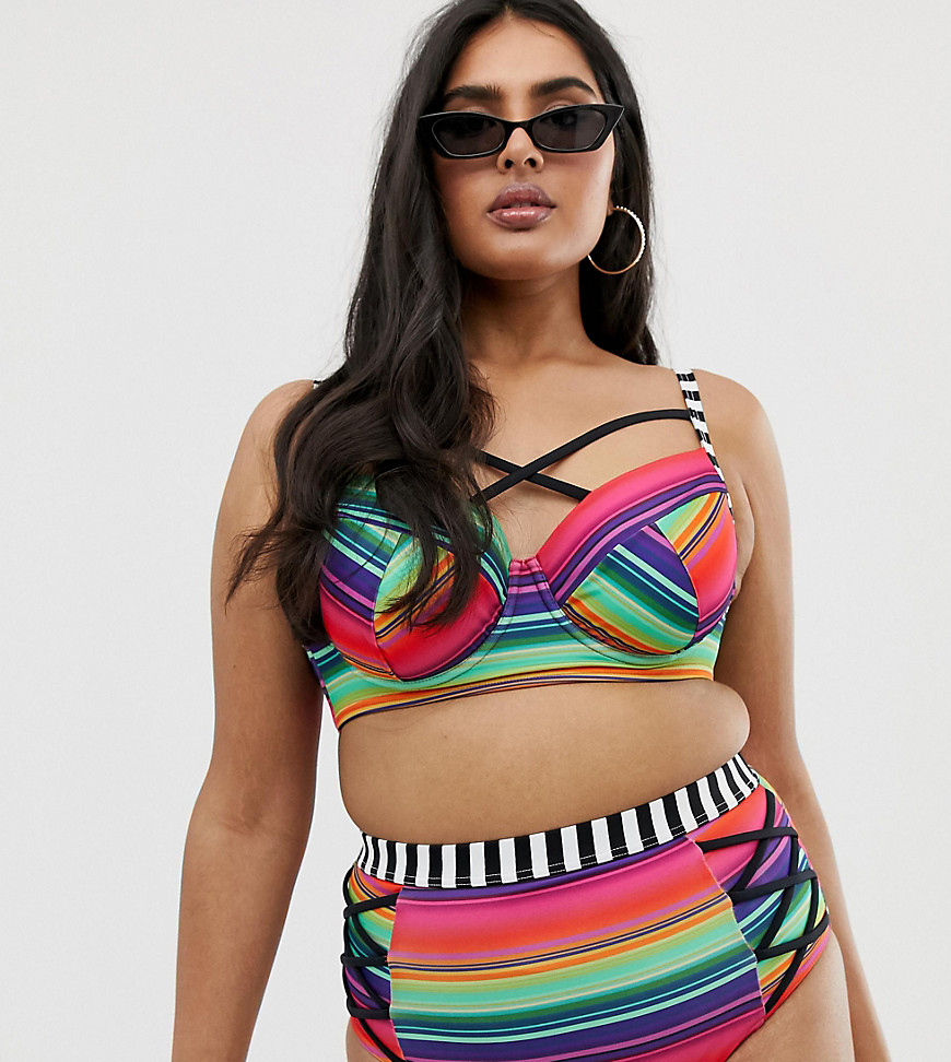ASOS DESIGN curve supportive cupped bikini top in multi stripe print
