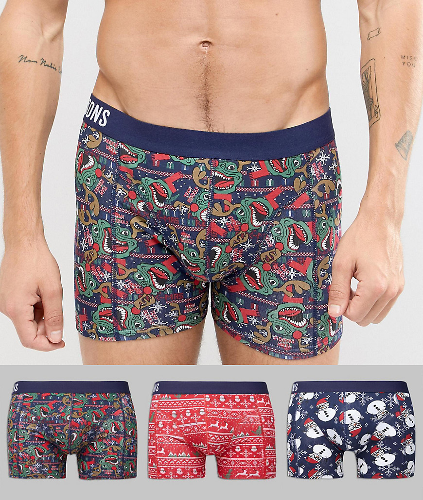 Only & Sons 3 Pack Christmas Print Trunks