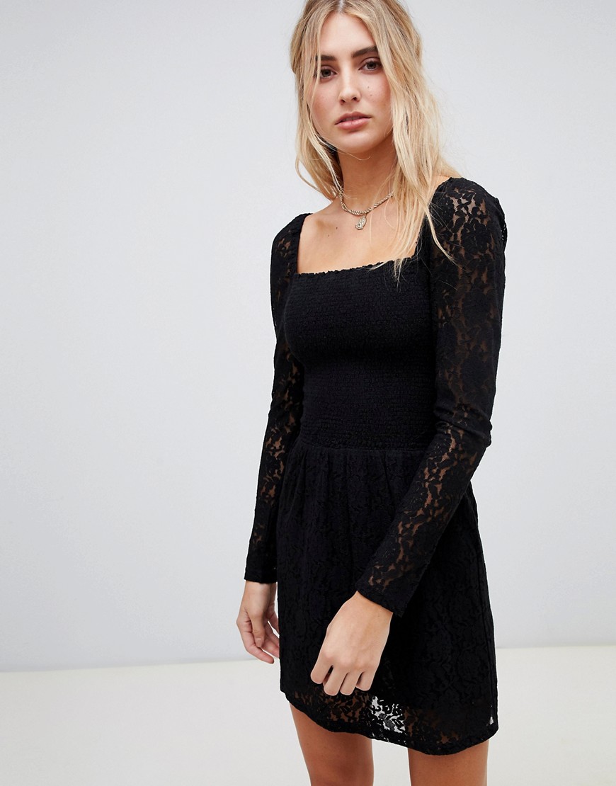 Wild Honey square neck dress with long sleeves in lace