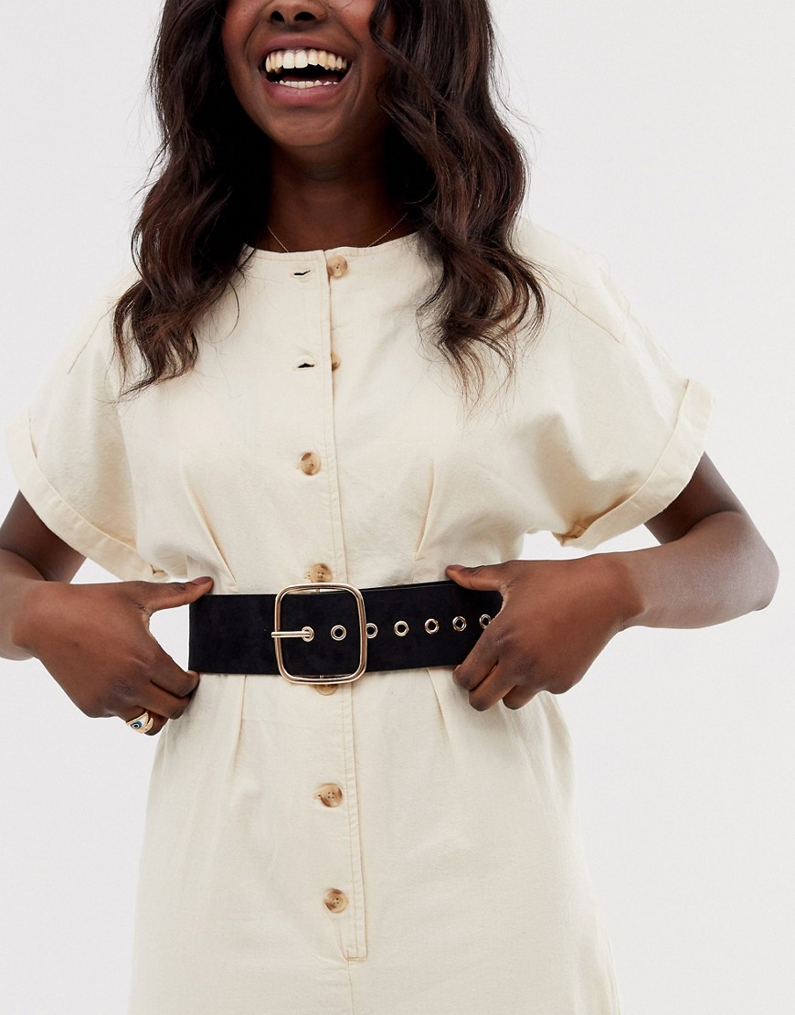 New Look wide belt with square buckle in black