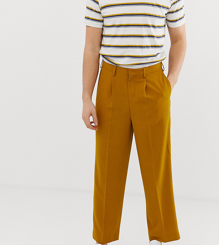 Noak slim fit smart trousers in textured mustard
