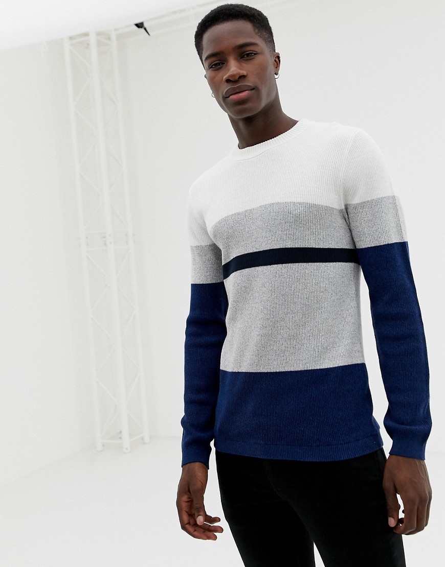 Selected Homme knitted jumper with block stripes