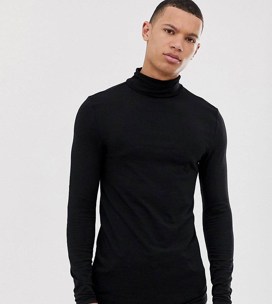 ASOS DESIGN Tall organic muscle fit long sleeve jersey roll neck in black