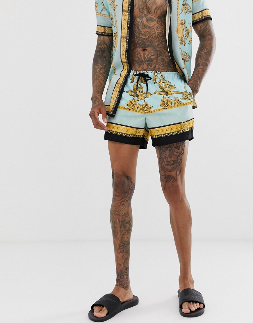 SikSilk co-ord swim shorts in blue and gold print
