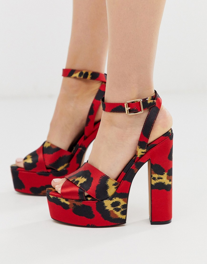 ASOS DESIGN Novel chunky platfrom heeled sandals in red leopard