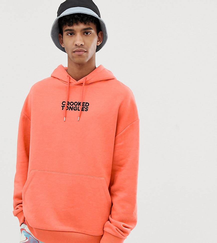 Crooked Tongues oversized hoodie with logo in orange