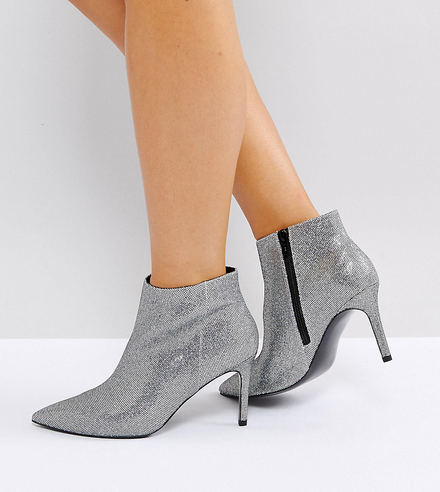 Asos Design Asos Emberly Wide Fit Pointed Ankle Boots-silver