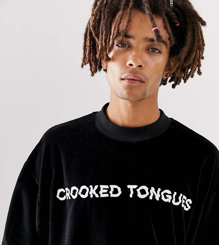 Crooked Tongues long sleeve velour sweatshirt with logo