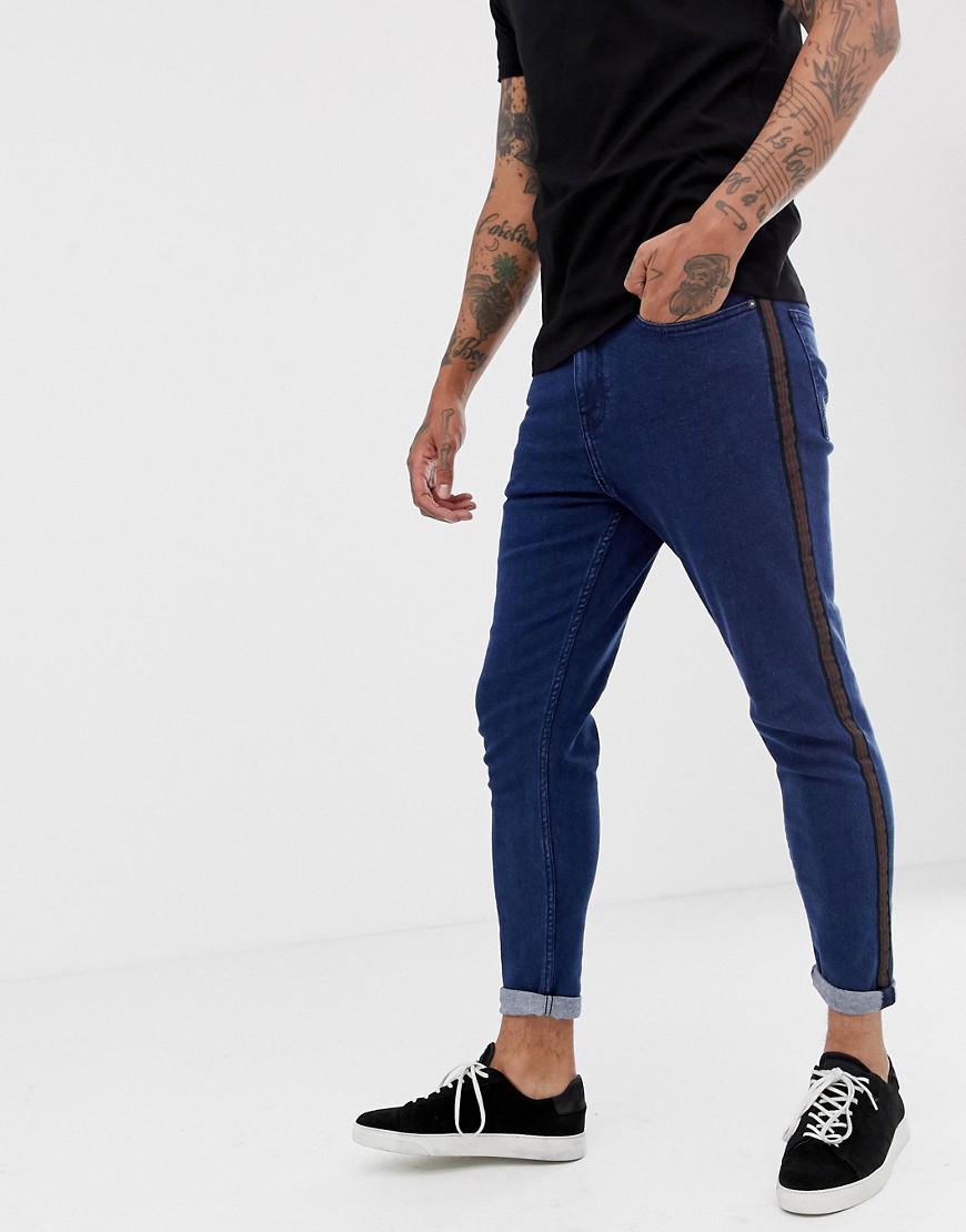 New Look tapered jeans with side stripe in dark blue wash