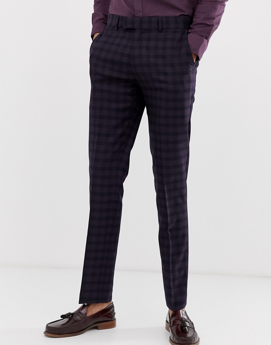 Farah Hurstleigh Skinny Fit Check Suit Trousers In Burgundy