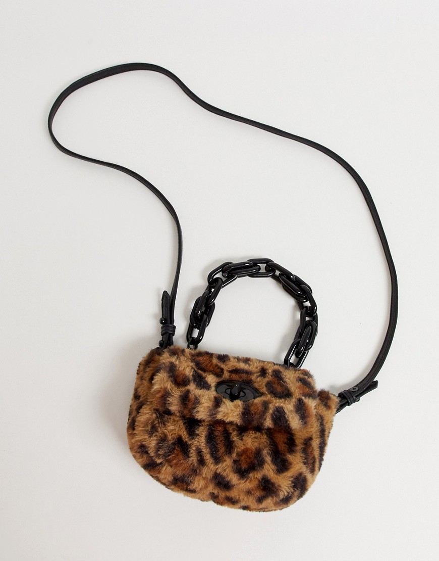 Chateau Faux Leopard Fur with Chunky Shoulder Chain