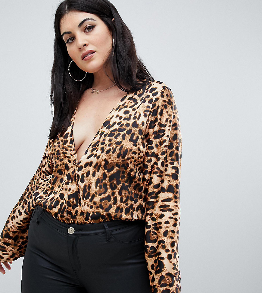 Missguided Plus wrap front body in leopard