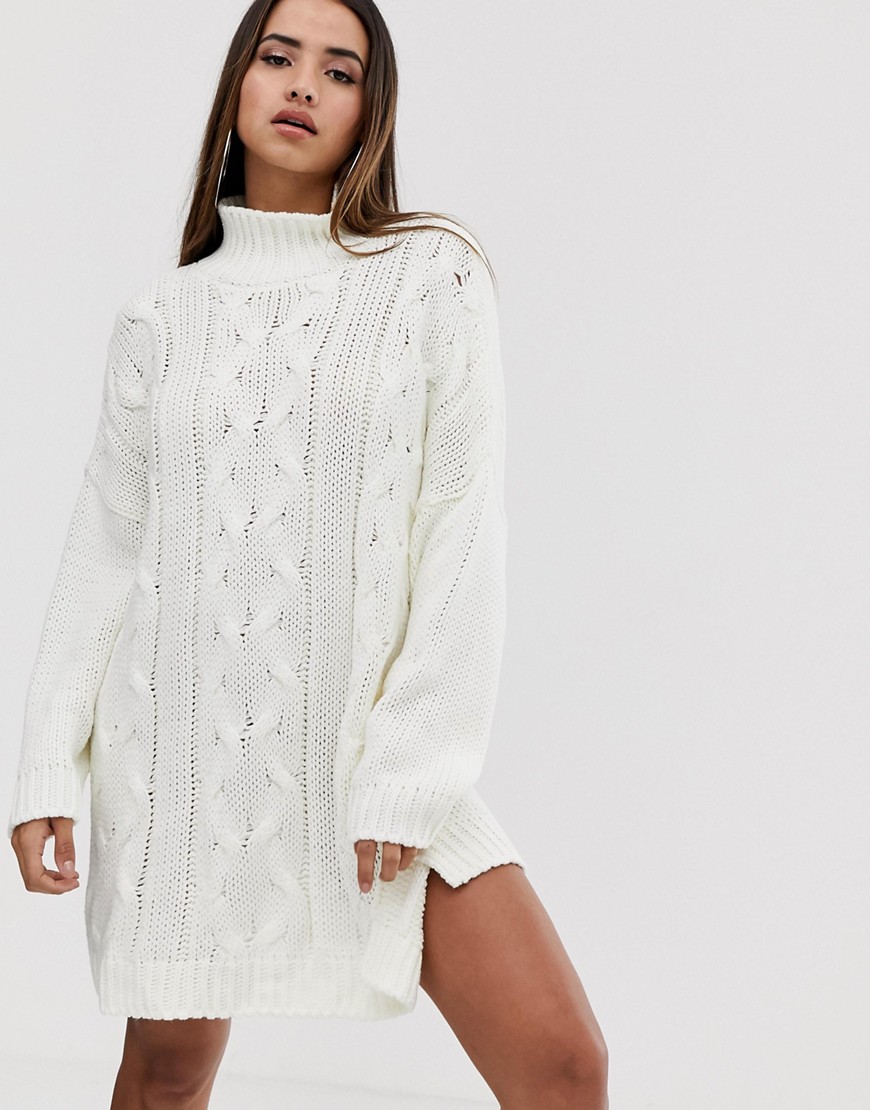 In The Style Oversized Cable Knit High Neck Jumper Dress