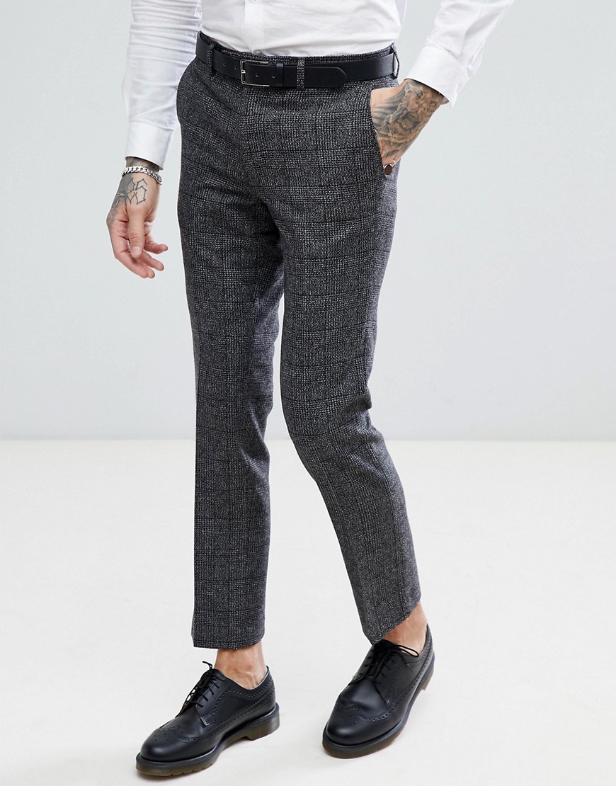 Harry Brown Grey Check Slim Fit Wool Blend Suit Trousers - Grey