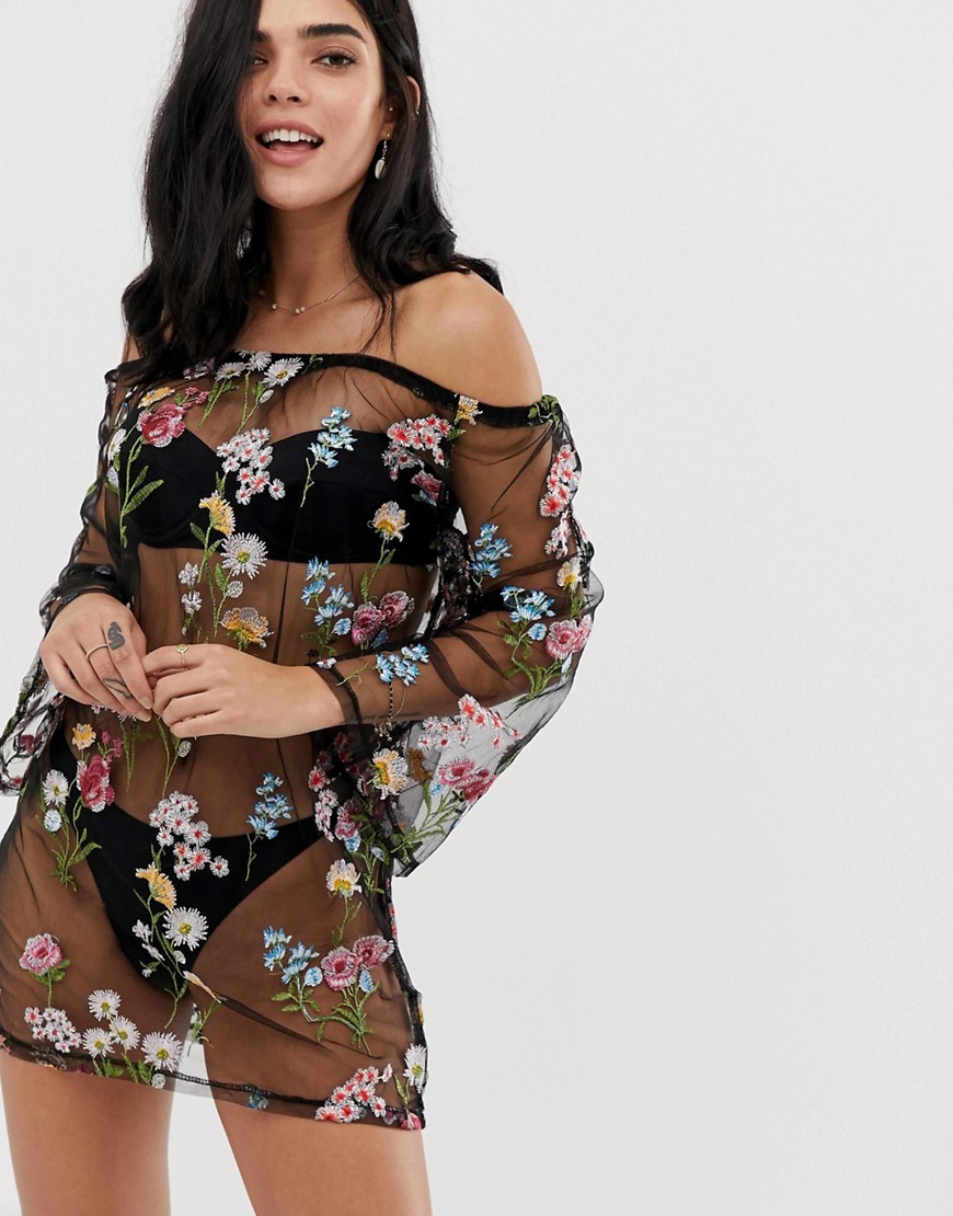South Beach floral embrodiered beach cover up