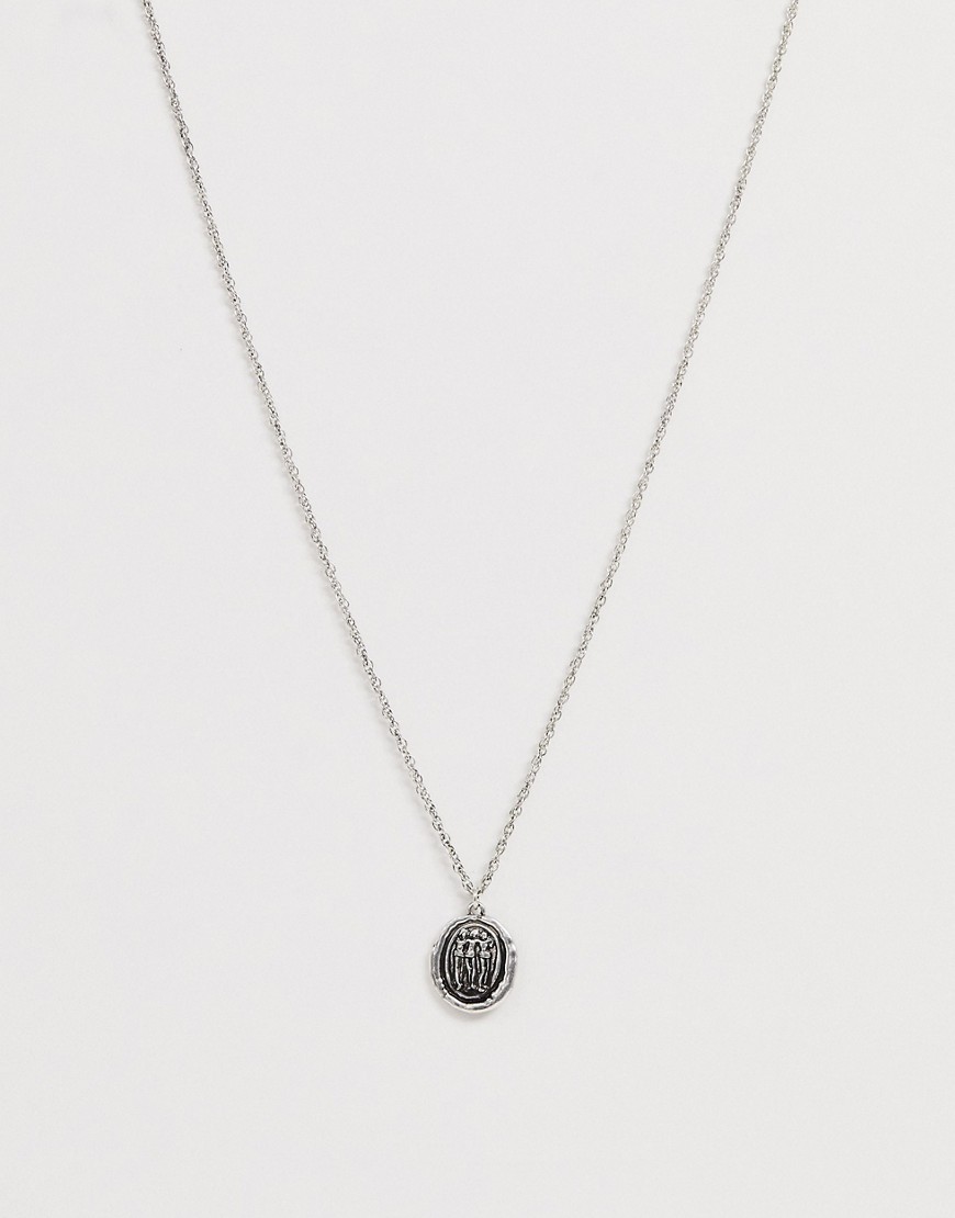 Asos Design Vintage Inspired Pendant Necklace In Burnished Silver