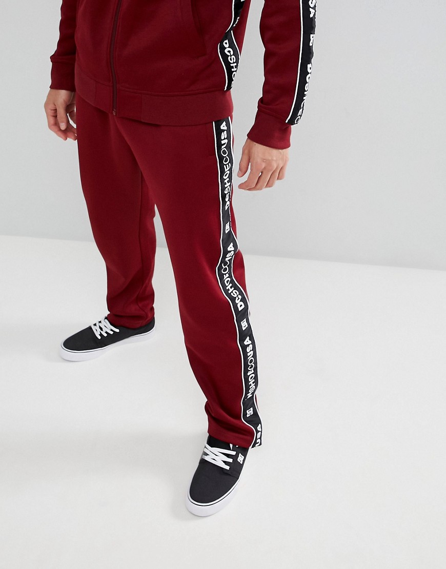 DC Shoes Joggers with Logo Taping in Burgundy