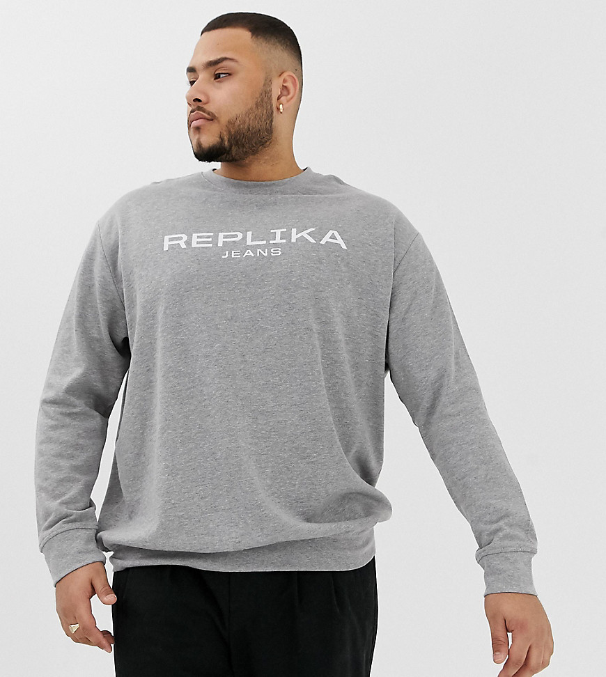 Replika Plus crew neck jumper in grey with logo