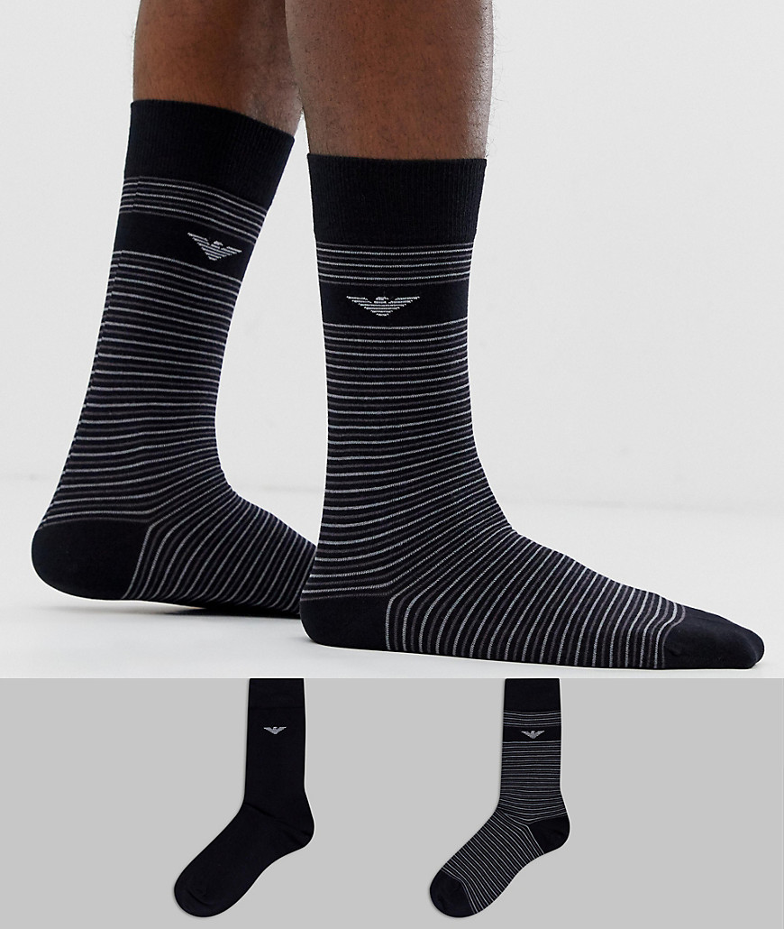 Emporio Armani 2 pack stripe logo socks in black