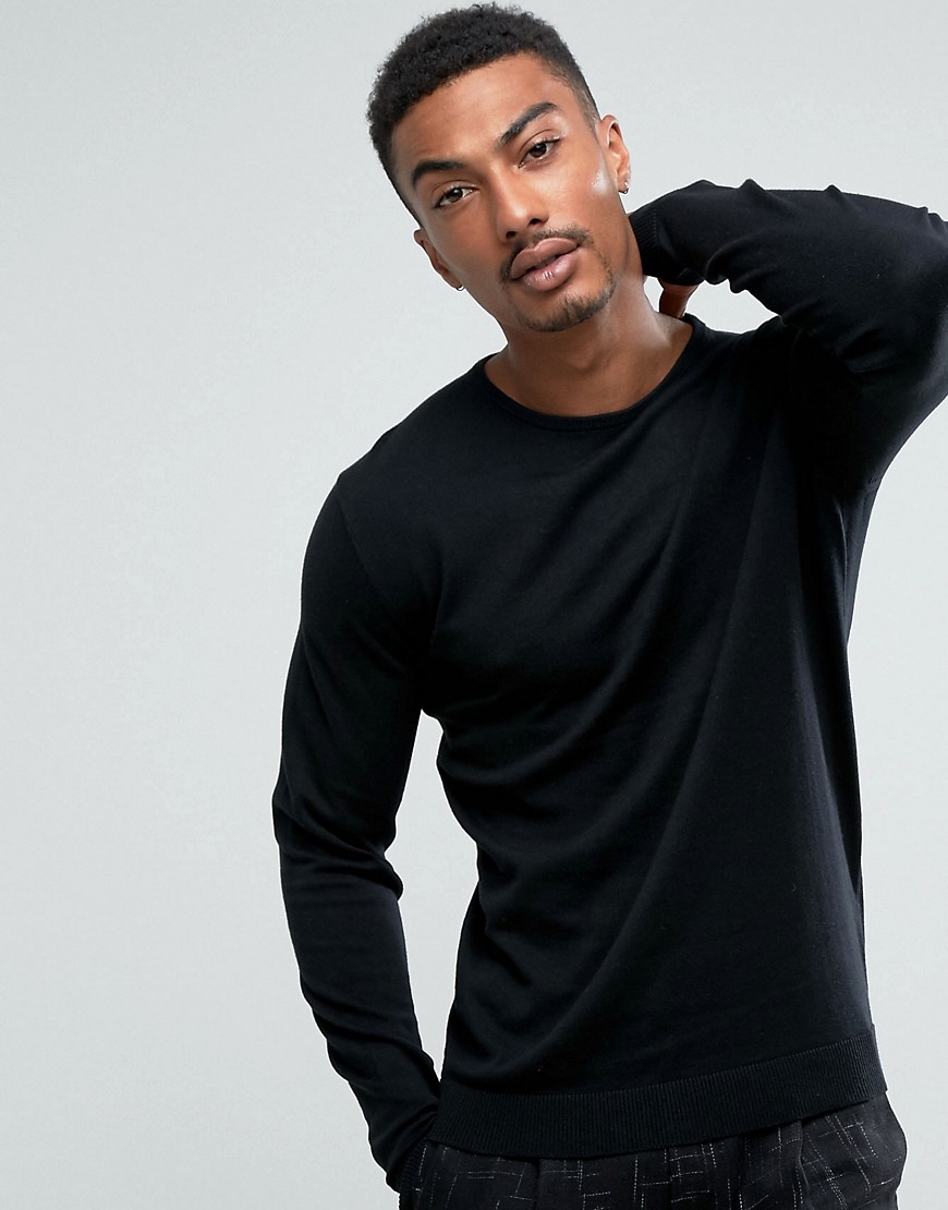 Selected Homme Crew Neck Knit in Cotton Silk - Black