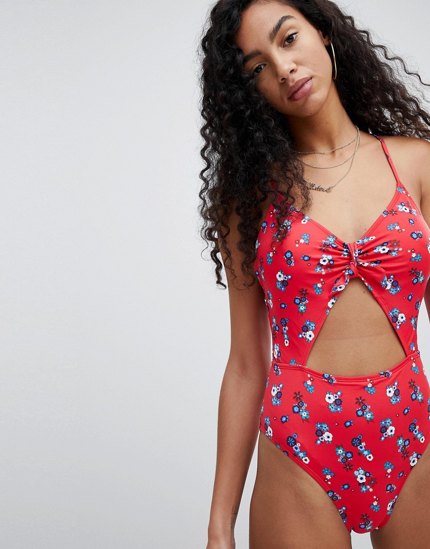 Juicy Couture Floral Print Cut Out Swimsuit - Red floral