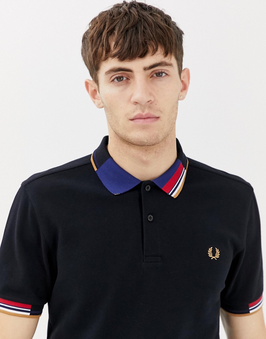 Fred Perry abstract collar pique polo in black