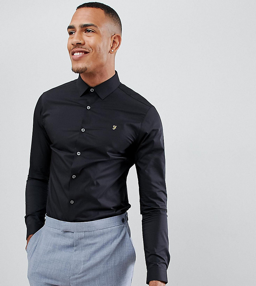 Farah Swinton skinny smart poplin shirt with stretch in black