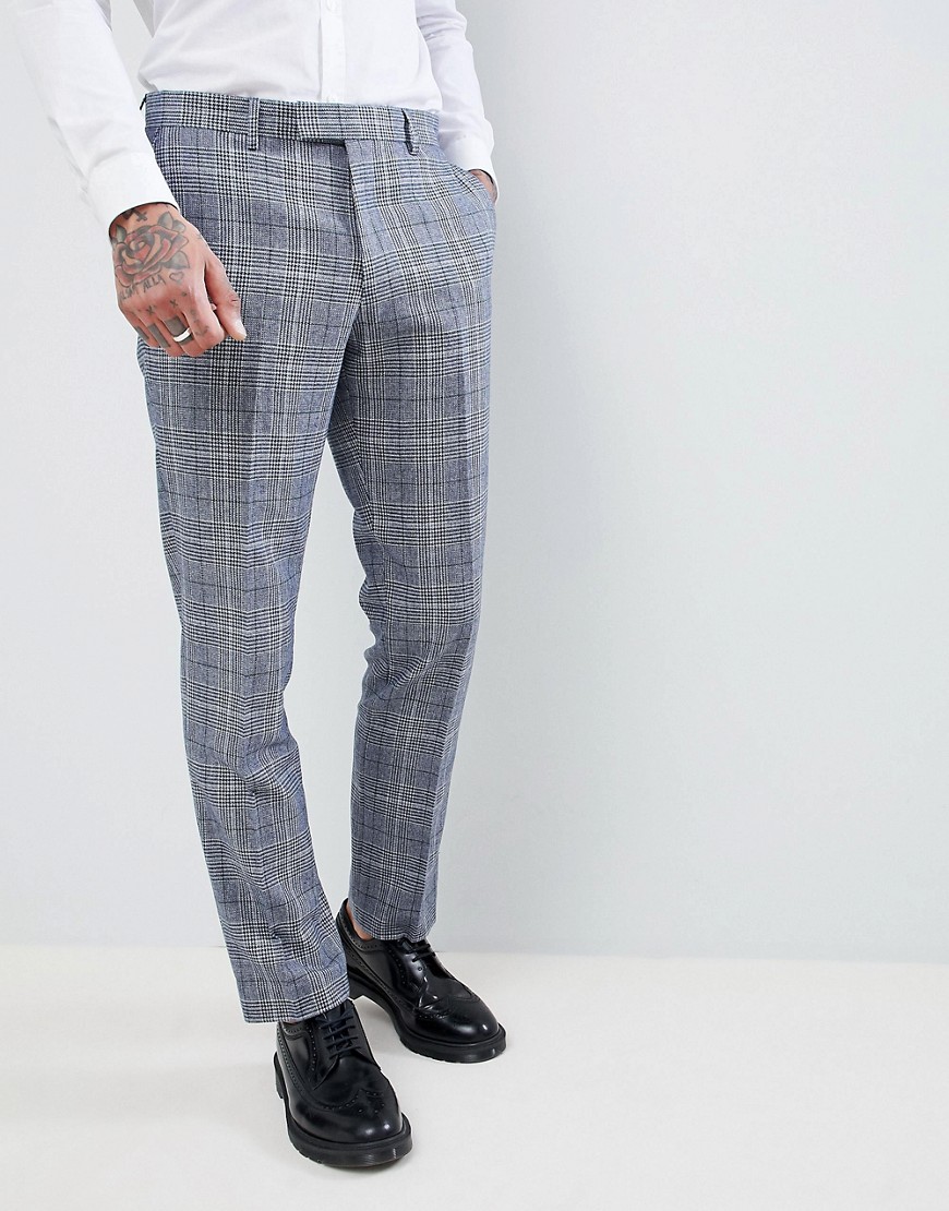 Harry Brown Wedding Wool Blend Check Slim Fit Trousers