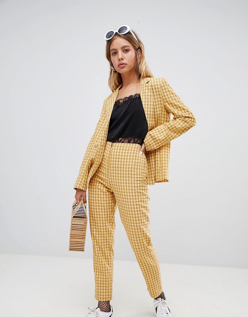 Wild Honey zip front trousers in check co-ord