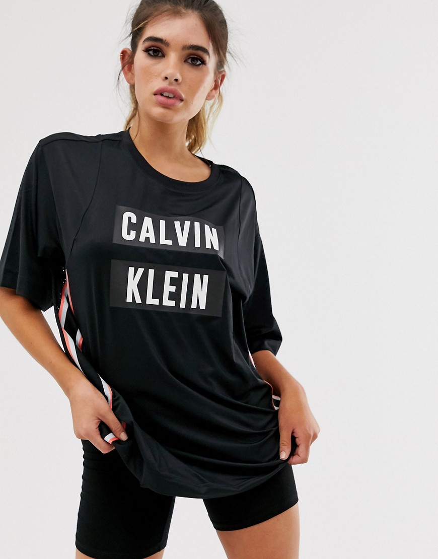 Calvin Klein Performance relaxed tee with side tape detail in black