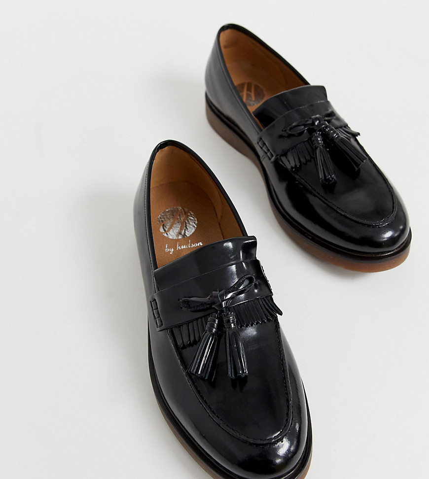 H by Hudson Wide Fit Calne loafers in black high shine