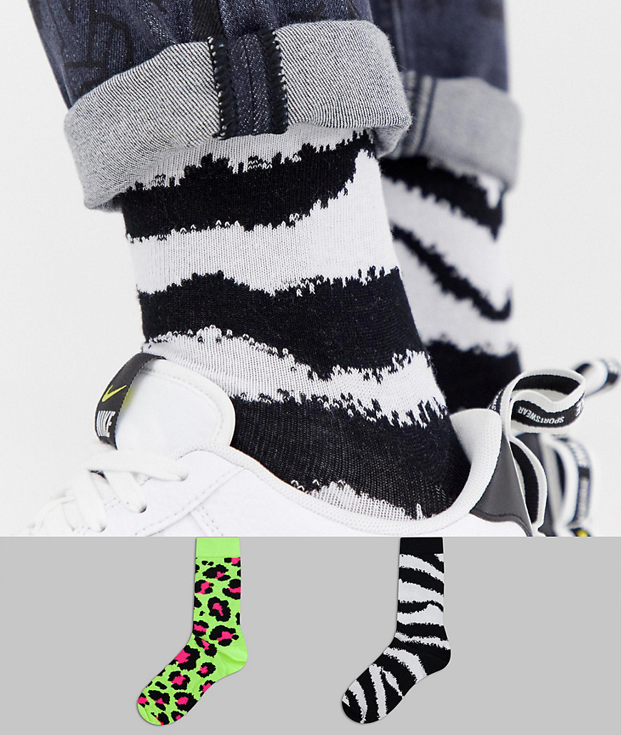 ASOS DESIGN socks in fluro animal print design 2 pack