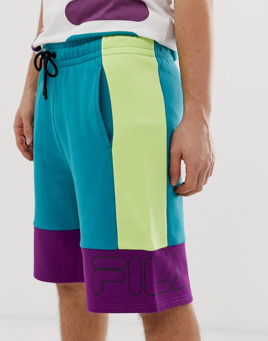 Fila Reiley colour block shorts in green