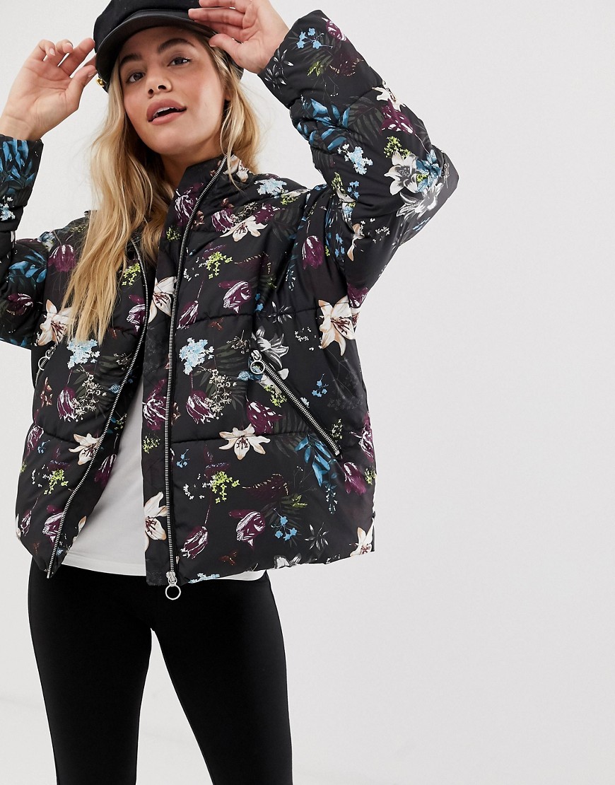 Only Aya floral padded jacket with hood