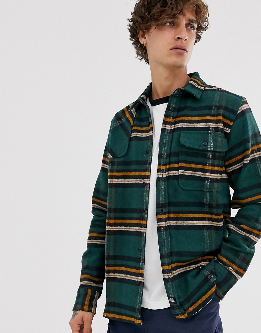Dickies Prestonburg long sleeve brushed cotton check shirt in forest green
