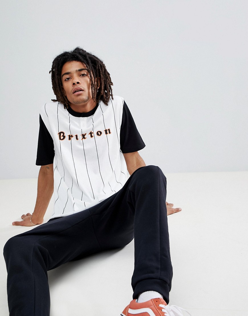Brixton Proxy Henley T-Shirt With Baseball Stripe - White