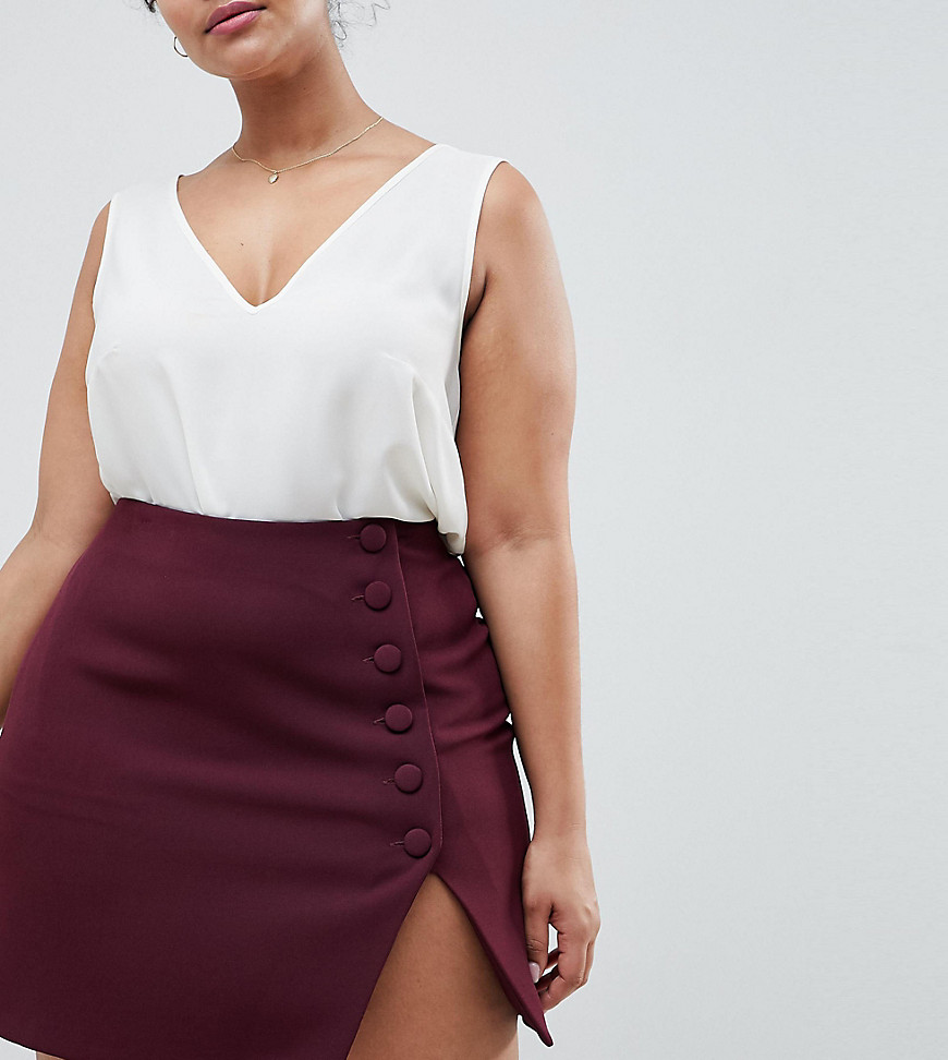 ASOS DESIGN Curve side button mini skirt with front split