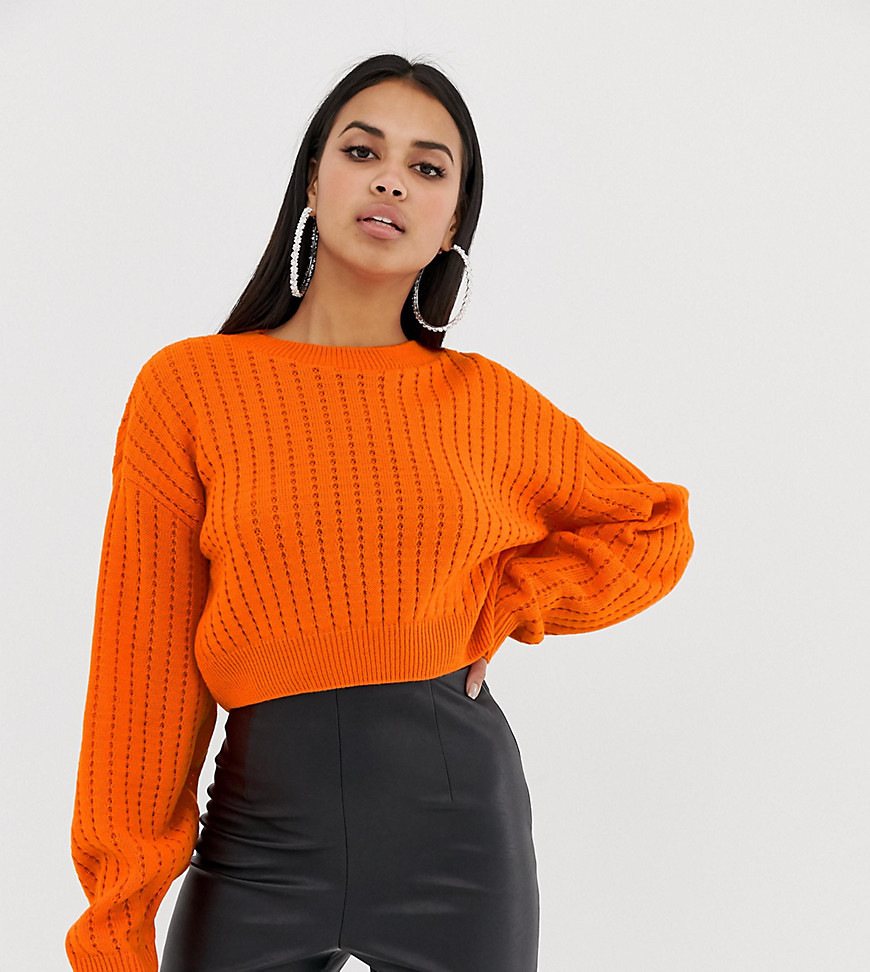 PrettyLittleThing Ribbed Cropped Knitted Jumper in orange