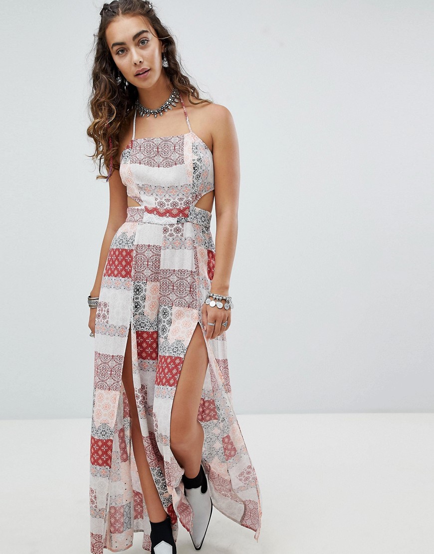 En Creme Cami Jumpsuit With Side Splits In Patchwork Tile Print