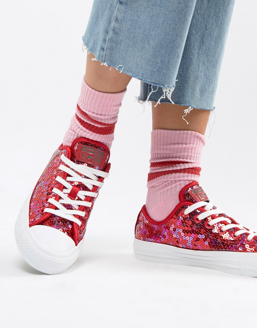 Converse Chuck Taylor All Star ox red sequined trainers