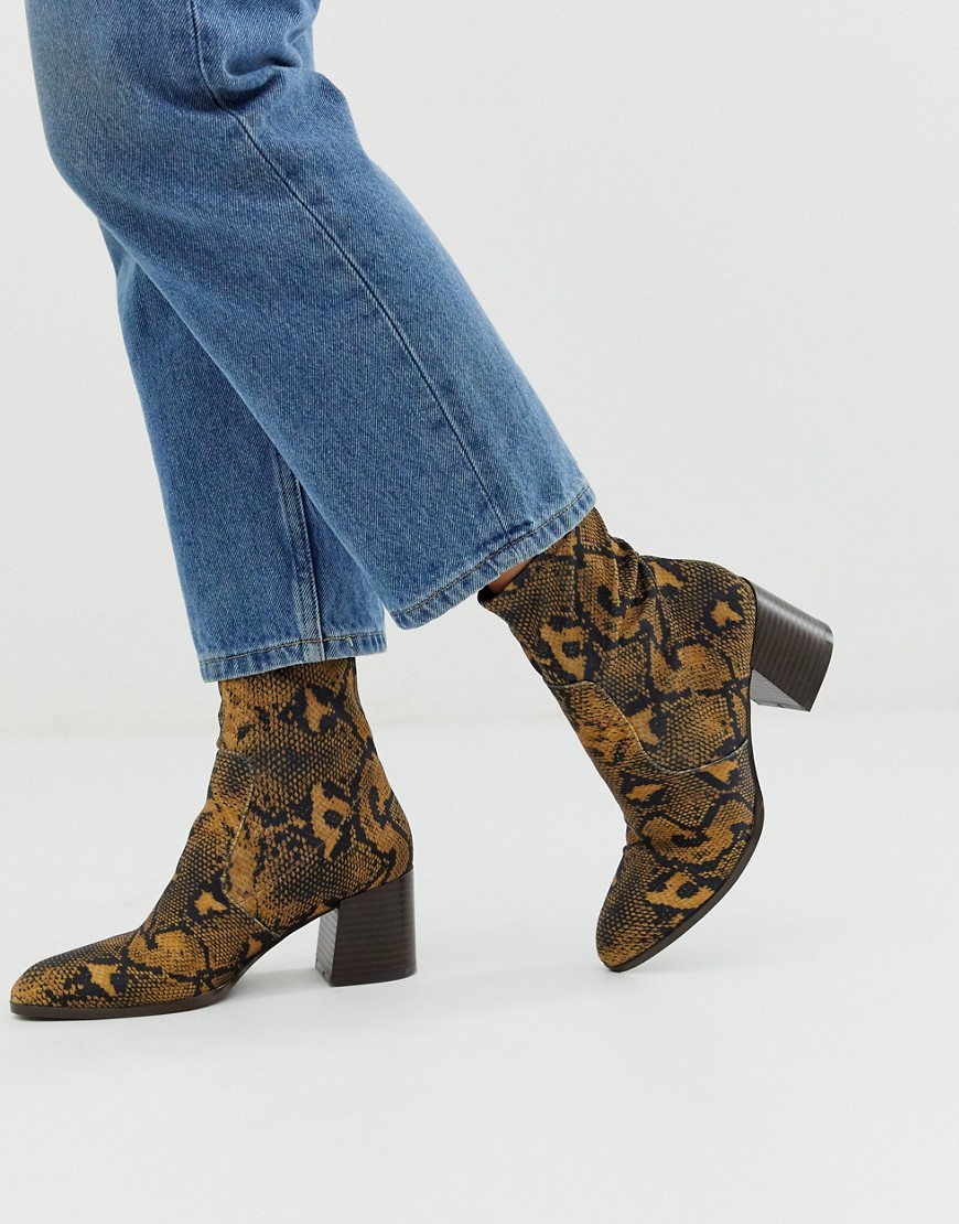 Asos Design Rosie Neoprene Sock Boots In Natural Snake-beige