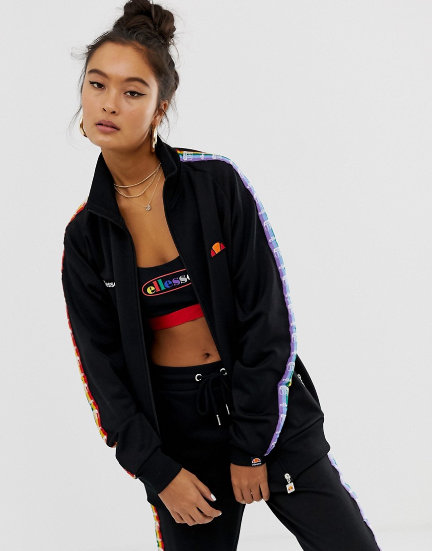Ellesse high neck tracksuit top with rainbow logo taping co-ord