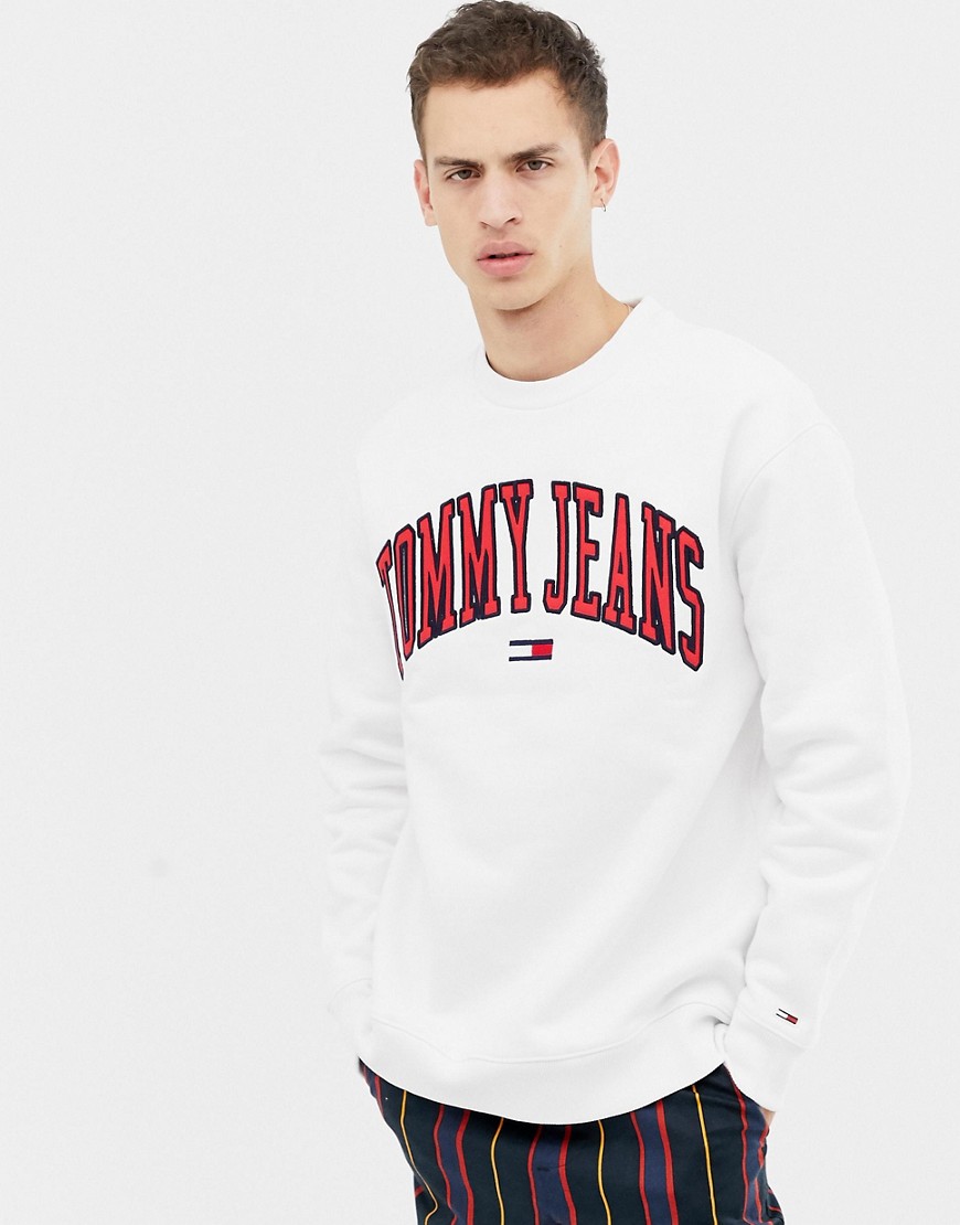 Tommy Jeans relaxed fit collegiate capsule sweatshirt in white