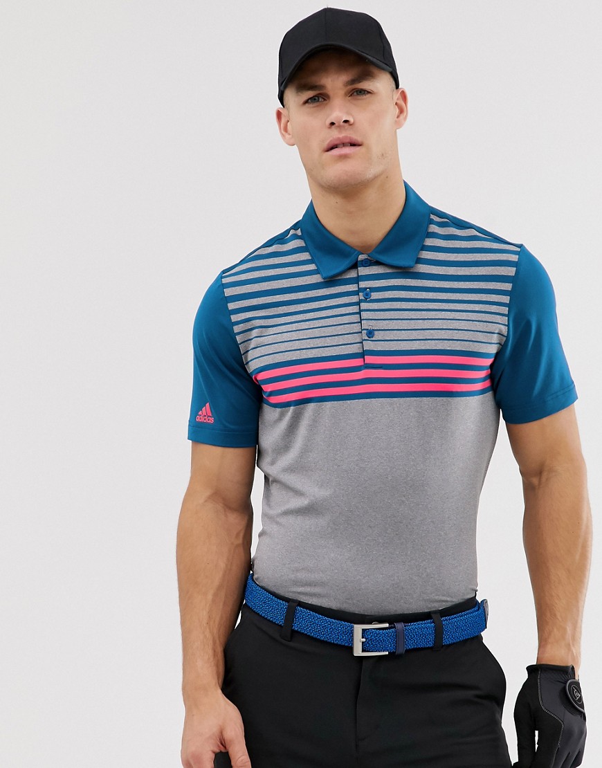 adidas Golf Ultimate 365 3-stripe polo in blue