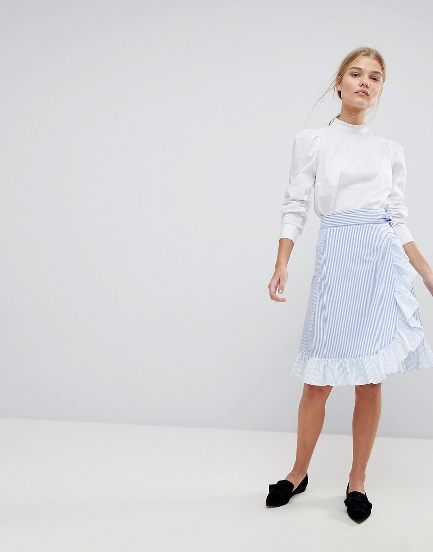 Max&Co Ruffle Wrap Skirt - Blue/white stripe