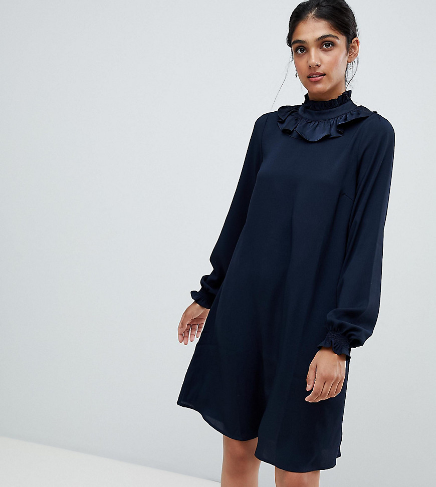 Y.A.S Tall neck detail midi dress in navy - Navy