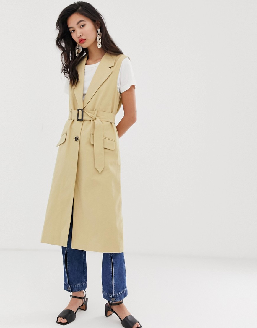River Island sleeveless trench with belt in camel