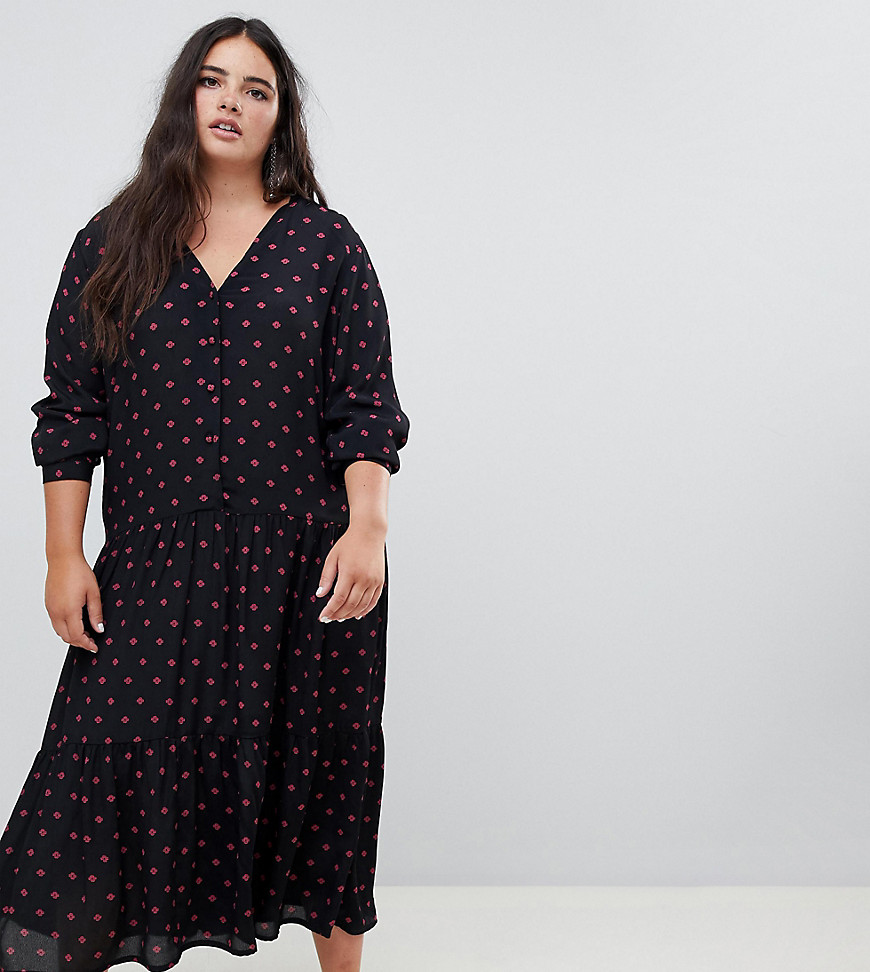 Zizzi printed long line dress with button detail