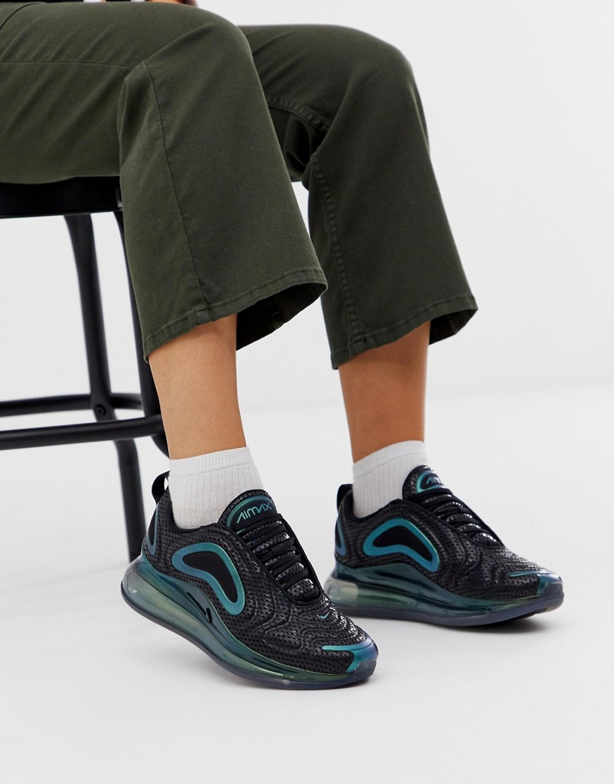Nike Air Max 720 trainers in black and iridescent blue