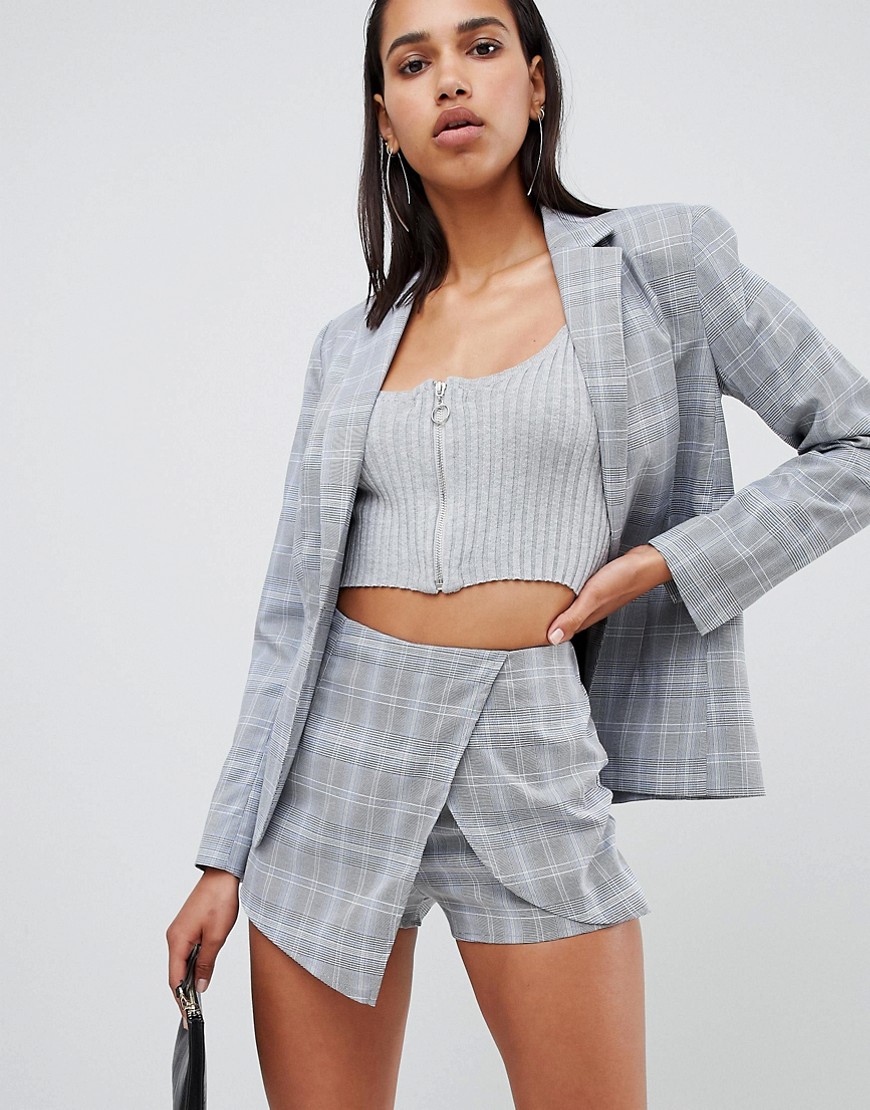 Parallel Lines wrap front skort in check co-ord - Pow check